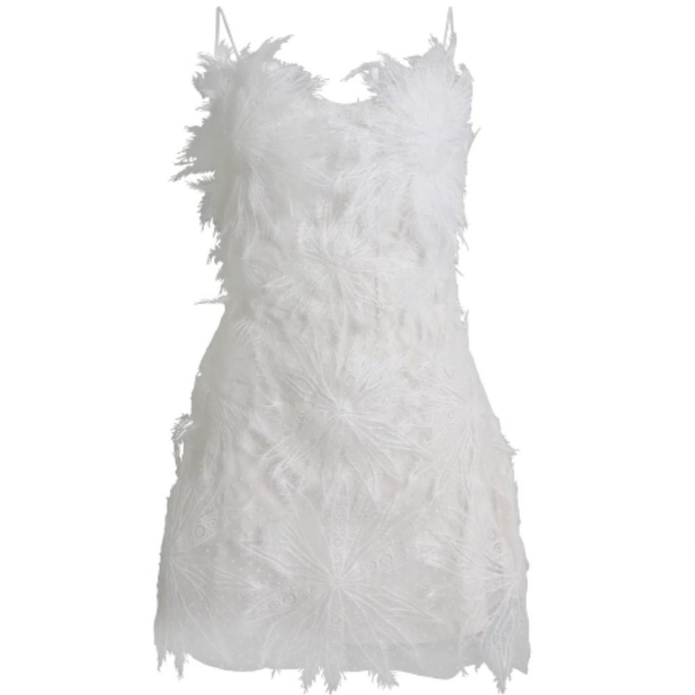 Elegant White Feathered Dress